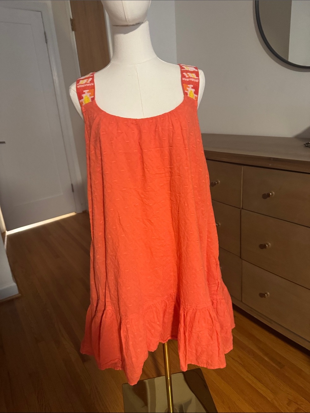 By Anthropologie Coral Embroidered Tunic Dress XL
